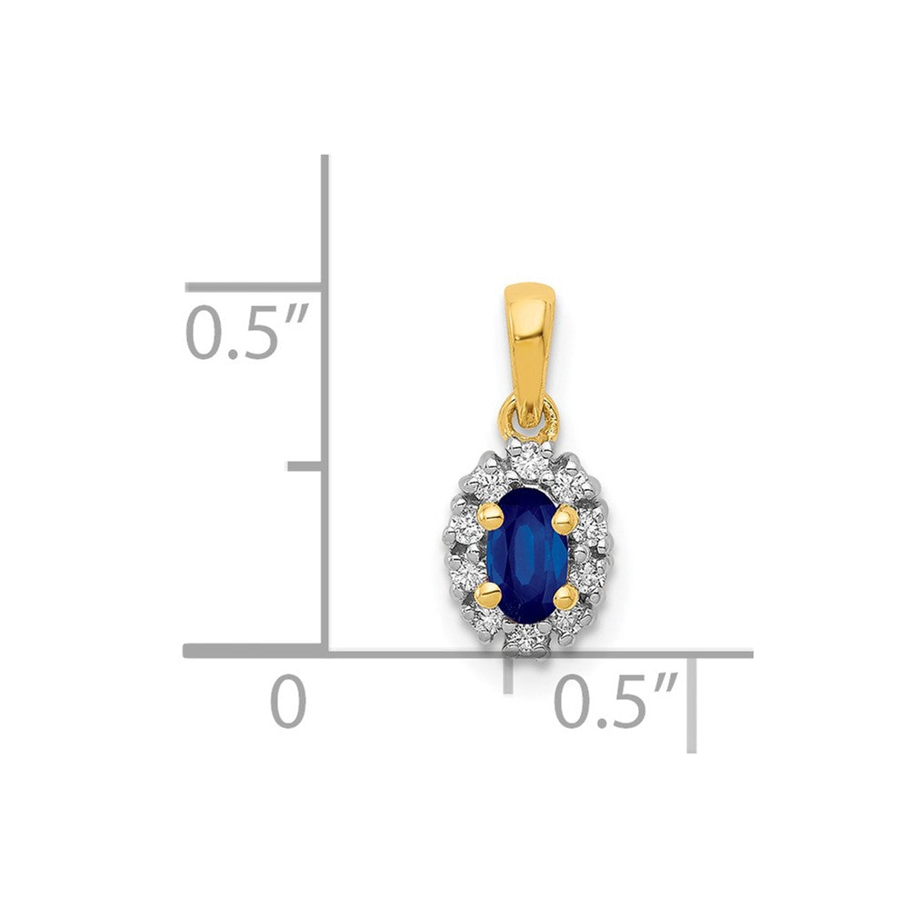 14k and Rhodium Diamond and .32 Sapphire Oval Halo Pendant-PM5252-SA-010-YA