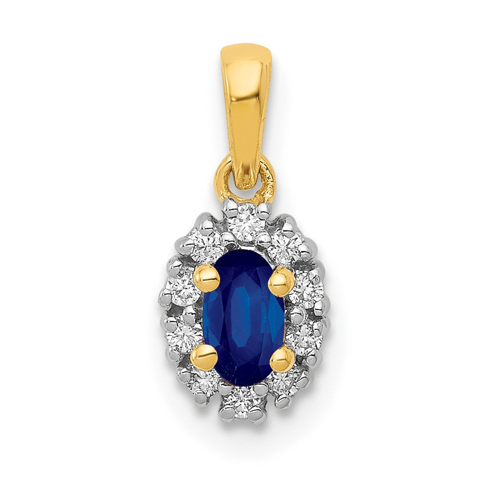 14k and Rhodium Diamond and .32 Sapphire Oval Halo Pendant-PM5252-SA-010-YA
