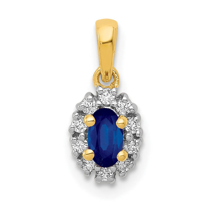 14k and Rhodium Diamond and .32 Sapphire Oval Halo Pendant-PM5252-SA-010-YA