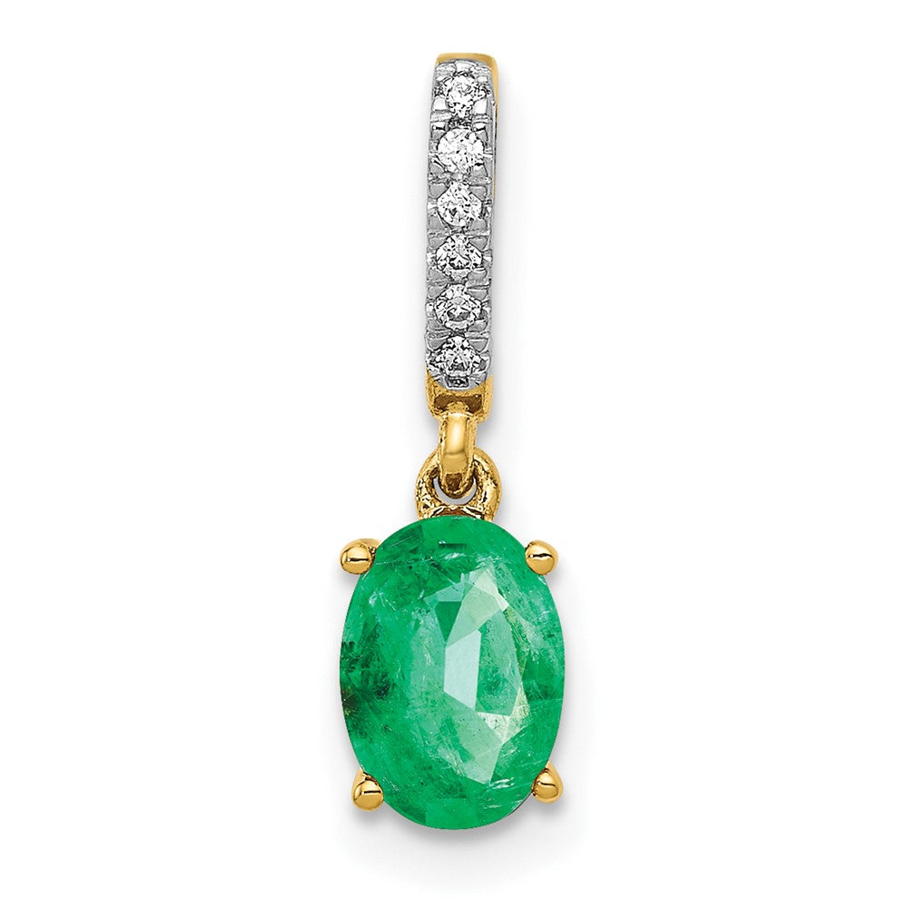 14k Diamond and Oval Emerald Pendant-PM5253-EM-003-YA