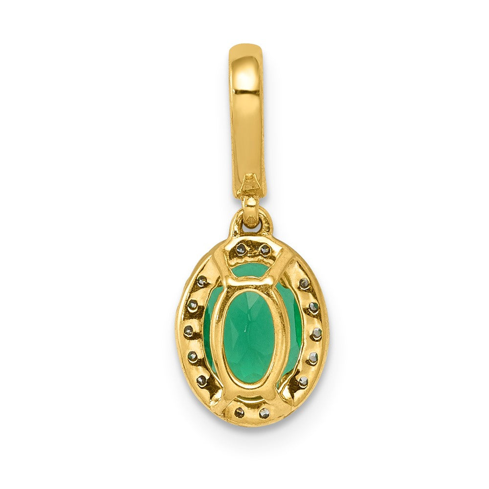 14k Diamond and Oval Emerald Halo Pendant-PM5254-EM-010-YA