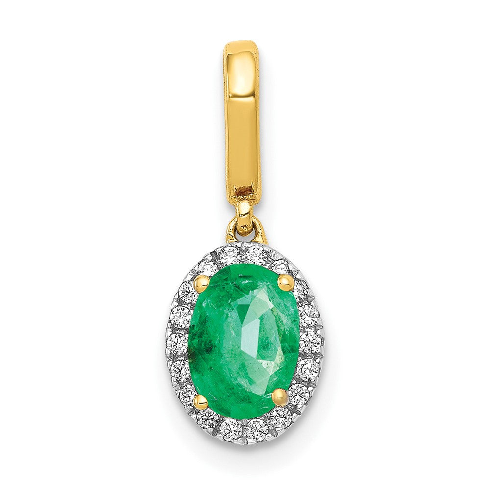 14k Diamond and Oval Emerald Halo Pendant-PM5254-EM-010-YA