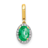 14k Diamond and Oval Emerald Halo Pendant-PM5254-EM-010-YA