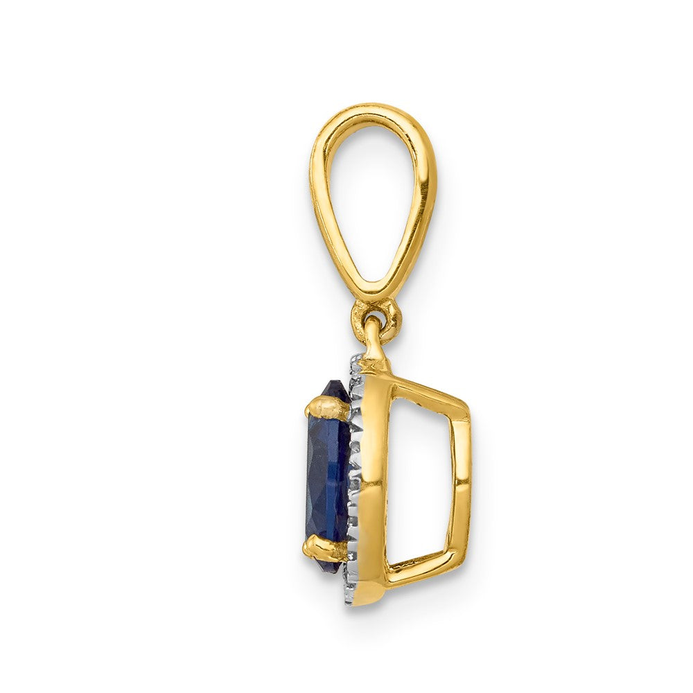 14k Diamond and Oval 1.05 Sapphire Halo Pendant-PM5254-SA-010-YA