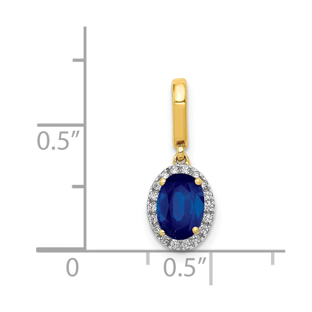14k Diamond and Oval 1.05 Sapphire Halo Pendant-PM5254-SA-010-YA