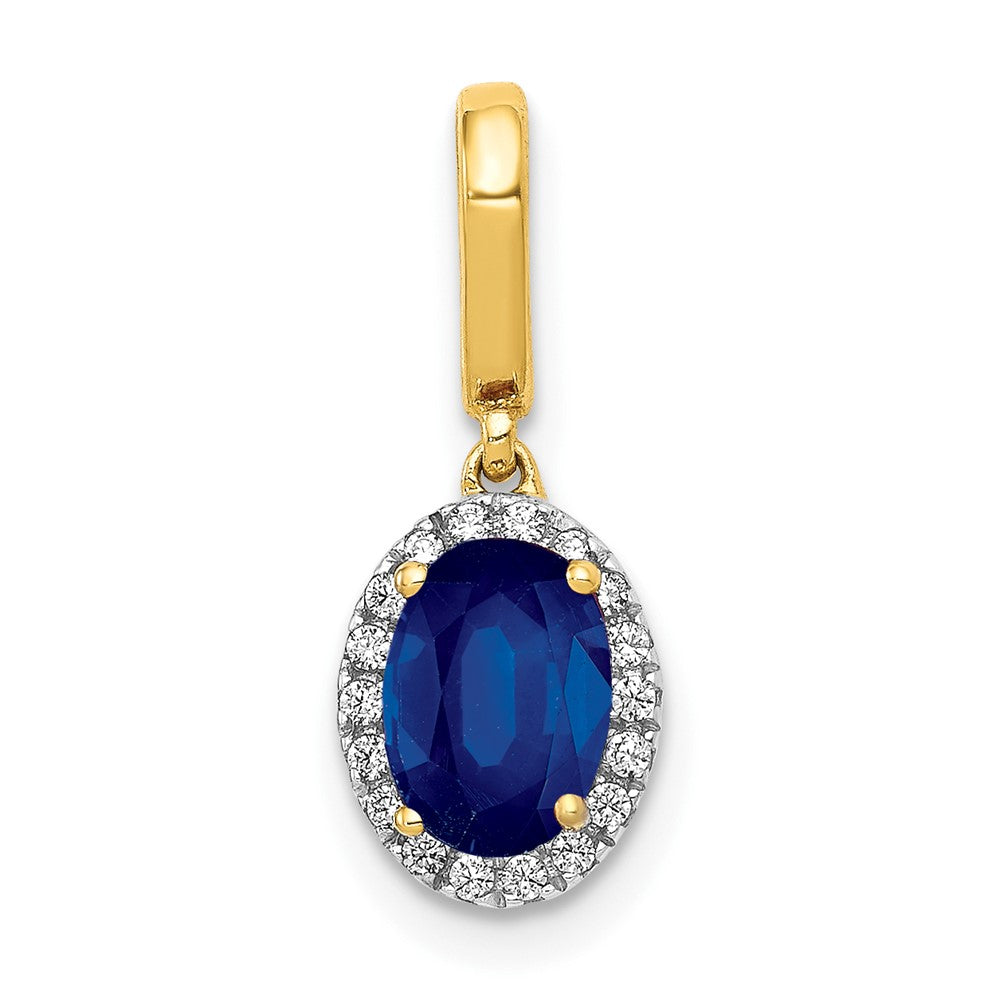 14k Diamond and Oval 1.05 Sapphire Halo Pendant-PM5254-SA-010-YA