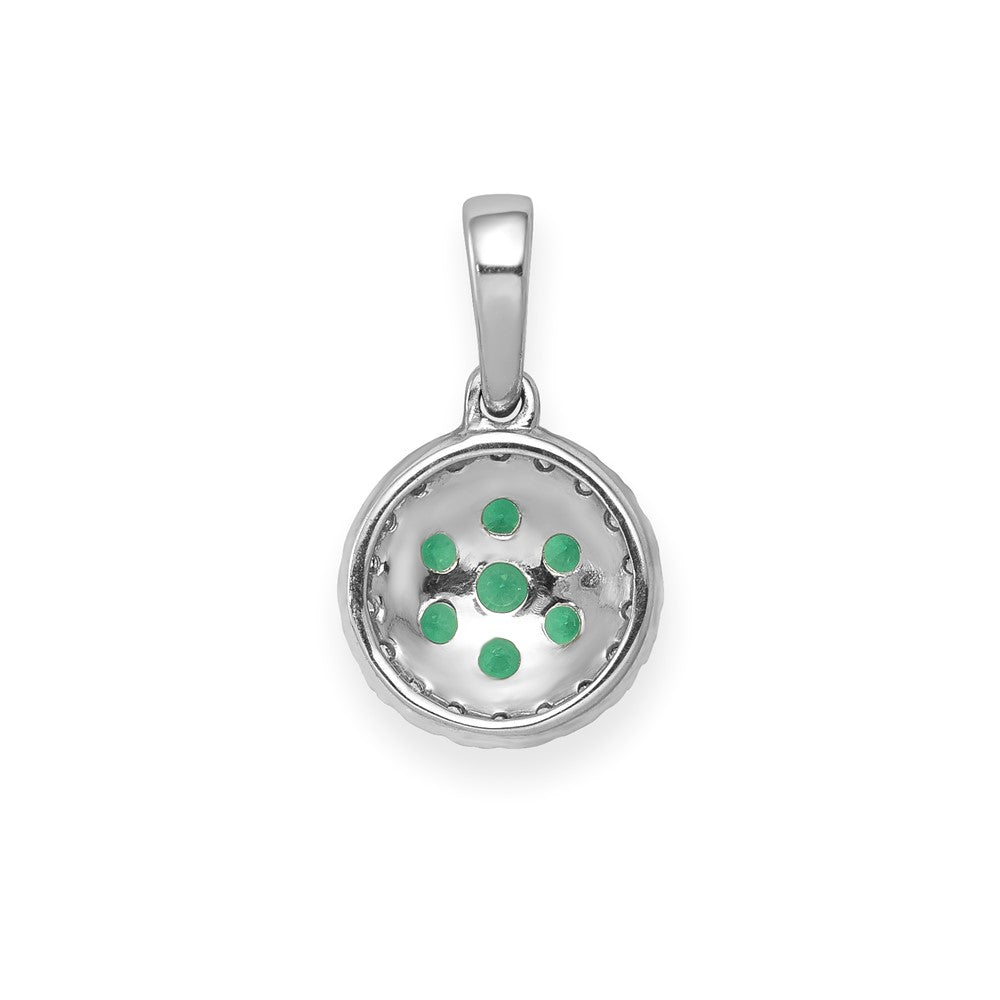 14k White Gold Diamond and Emerald Halo Circle Pendant-PM5255-EM-010-WA