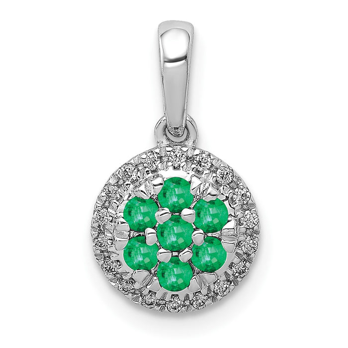 14k White Gold Diamond and Emerald Halo Circle Pendant-PM5255-EM-010-WA