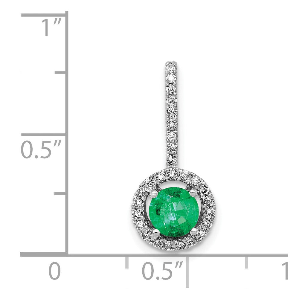 14k White Gold Diamond and Emerald Halo Pendant-PM5256-EM-020-WA