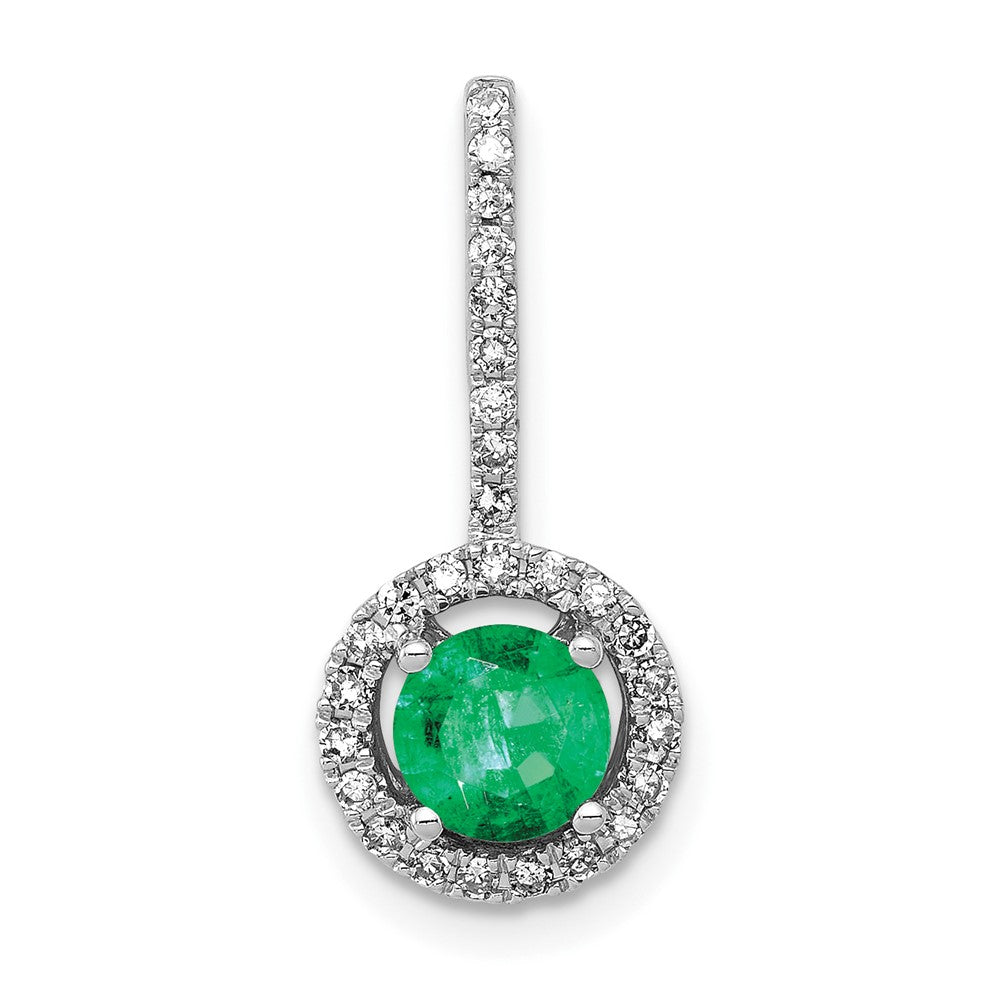 14k White Gold Diamond and Emerald Halo Pendant-PM5256-EM-020-WA