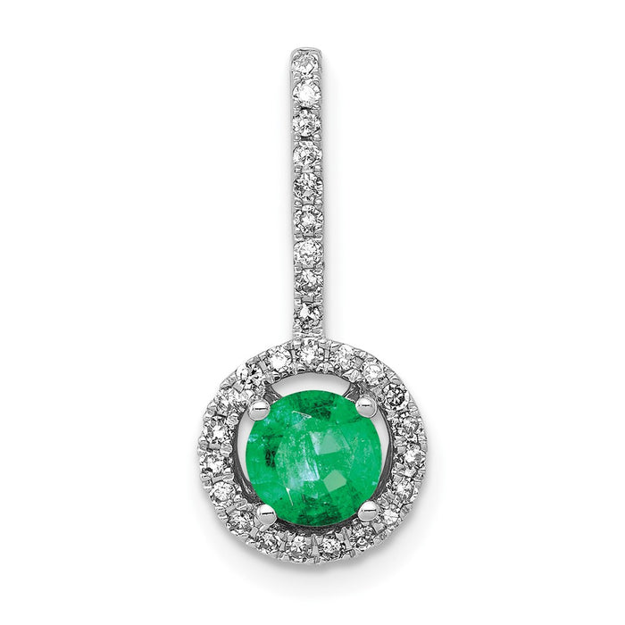 14k White Gold Diamond and Emerald Halo Pendant-PM5256-EM-020-WA