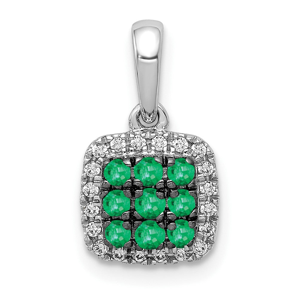 14k White Gold Diamond and .19 Emerald Square Halo Pendant-PM5258-EM-010-WA