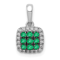 14k White Gold Diamond and .19 Emerald Square Halo Pendant-PM5258-EM-010-WA