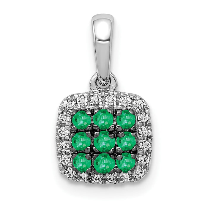 14k White Gold Diamond and .19 Emerald Square Halo Pendant-PM5258-EM-010-WA