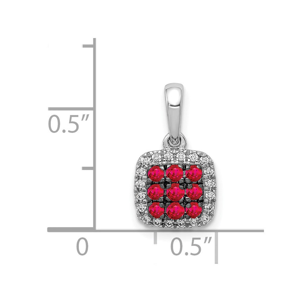 14k White Gold Diamond and .23 Ruby Square Halo Pendant-PM5258-RU-010-WA