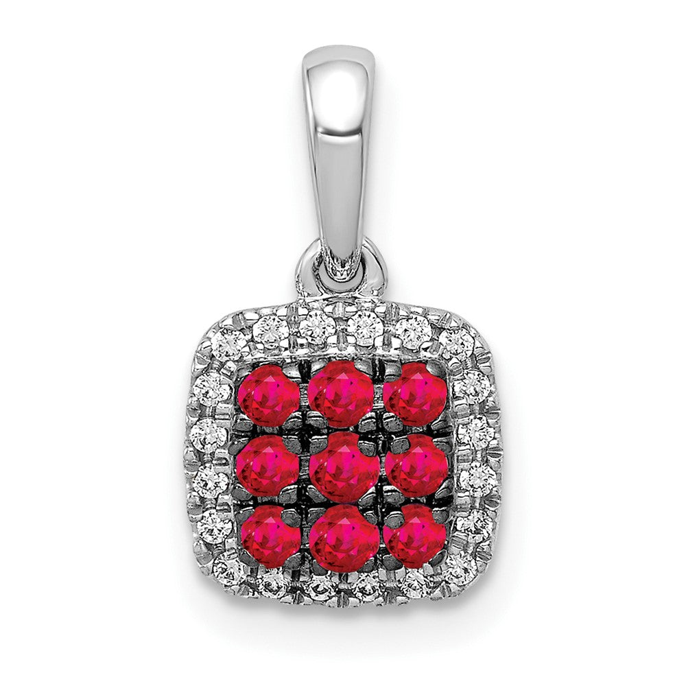 14k White Gold Diamond and .23 Ruby Square Halo Pendant-PM5258-RU-010-WA