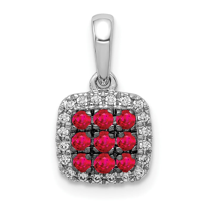 14k White Gold Diamond and .23 Ruby Square Halo Pendant-PM5258-RU-010-WA