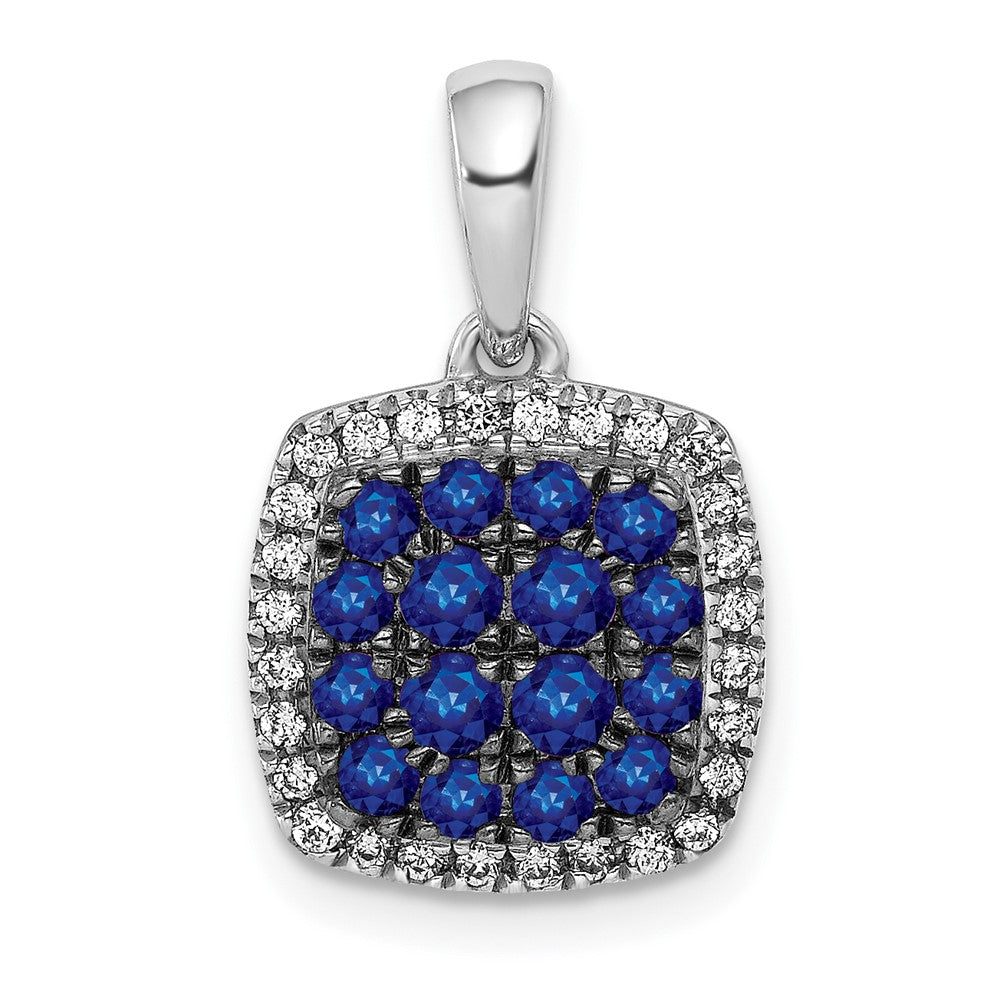 14k White Gold Diamond and Sapphire Square Halo Pendant-PM5259-SA-013-WA