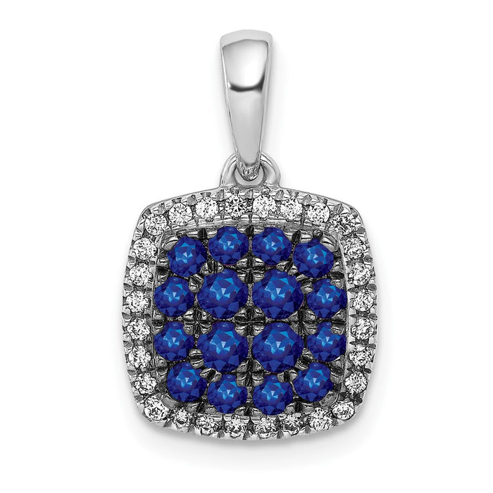 14k White Gold Diamond and Sapphire Square Halo Pendant-PM5259-SA-013-WA