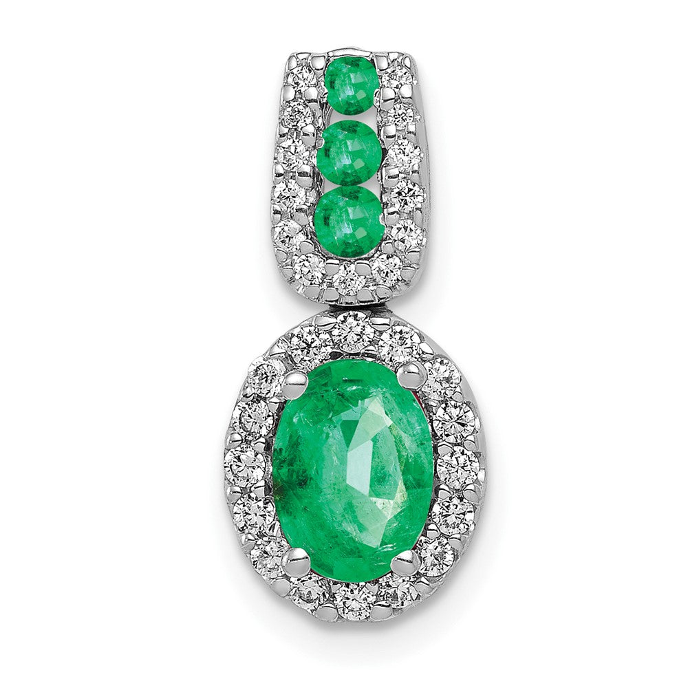 14k White Gold Halo Diamond and Oval Emerald Halo Pendant-PM5260-EM-020-WA