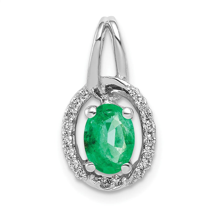 14k White Gold Diamond and Oval Emerald Pendant-PM5261-EM-013-WA