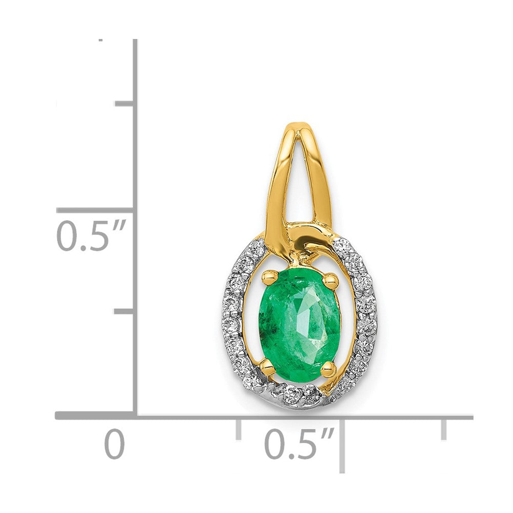 14k Diamond and Oval Emerald Pendant-PM5261-EM-013-YA