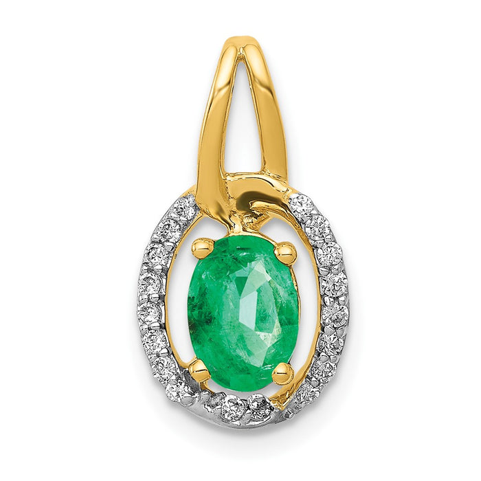 14k Diamond and Oval Emerald Pendant-PM5261-EM-013-YA
