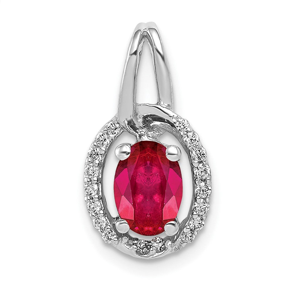 14k White Gold Diamond and .86 Ruby Oval Halo Pendant-PM5261-RU-013-WA