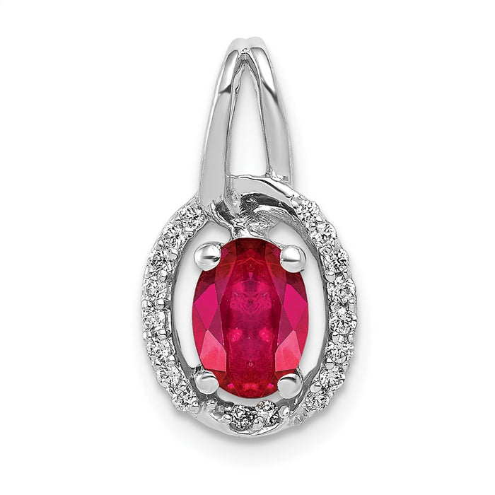 14k White Gold Diamond and .86 Ruby Oval Halo Pendant-PM5261-RU-013-WA