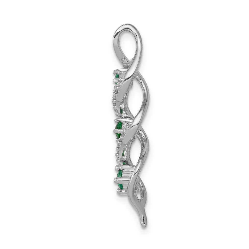 14k White Gold 3-stone Twisted Diamond and Emerald Chain Slide-PM5264-EM-008-WA