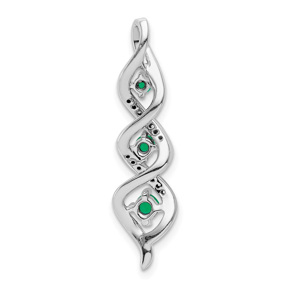 14k White Gold 3-stone Twisted Diamond and Emerald Chain Slide-PM5264-EM-008-WA