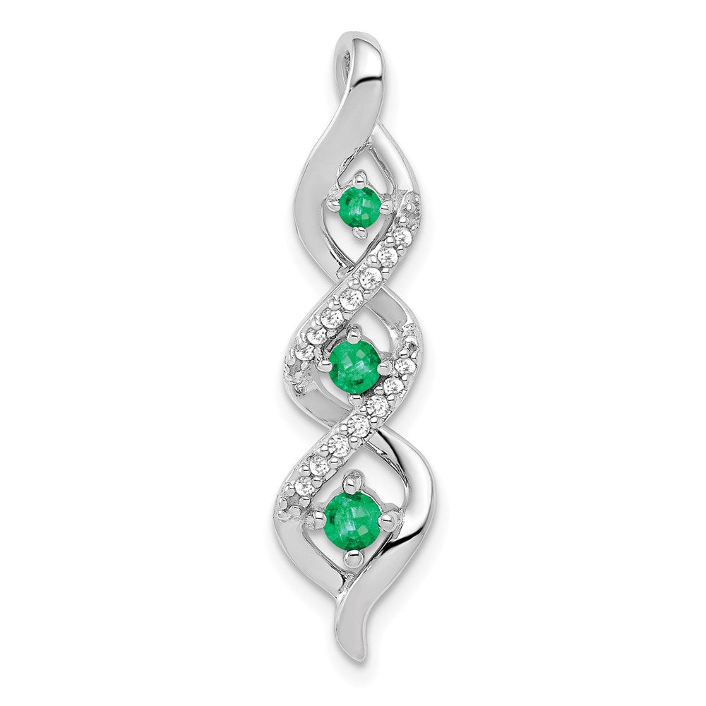 14k White Gold 3-stone Twisted Diamond and Emerald Chain Slide-PM5264-EM-008-WA