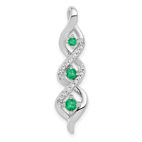 14k White Gold 3-stone Twisted Diamond and Emerald Chain Slide-PM5264-EM-008-WA