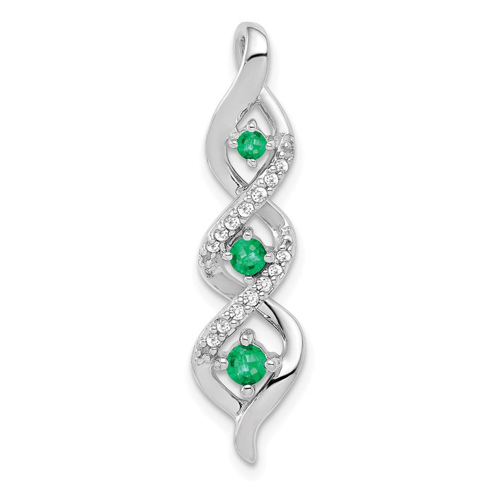 14k White Gold 3-stone Twisted Diamond and Emerald Chain Slide-PM5264-EM-008-WA