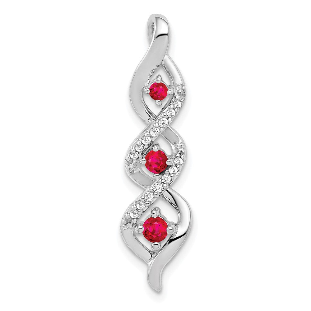 14k White Gold Diamond and .25 Ruby Twisted 3-stone Chain Slide-PM5264-RU-008-WA