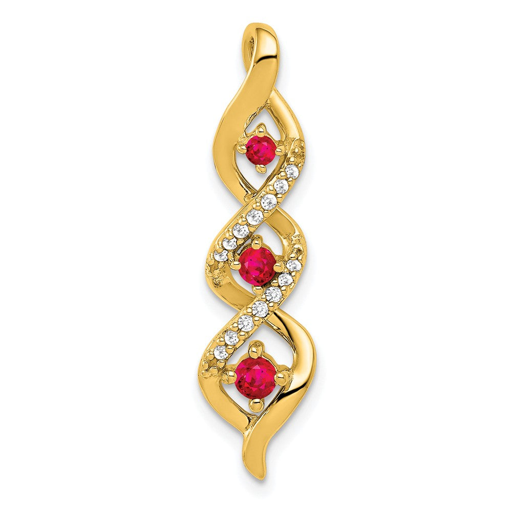 14k Diamond and .25 Ruby Twisted 3-stone Chain Slide-PM5264-RU-008-YA