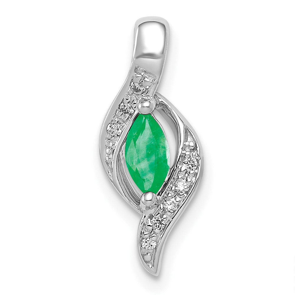 14k White Gold  Diamond and Marquise Emerald Pendant-PM5265-EM-004-WA