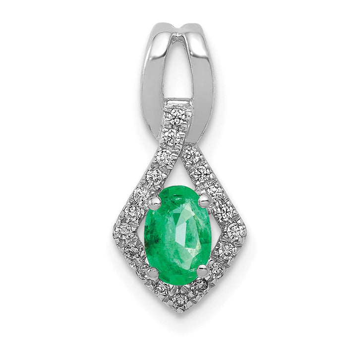 14k White Gold Fancy Diamond and Oval Emerald Pendant-PM5266-EM-010-WA
