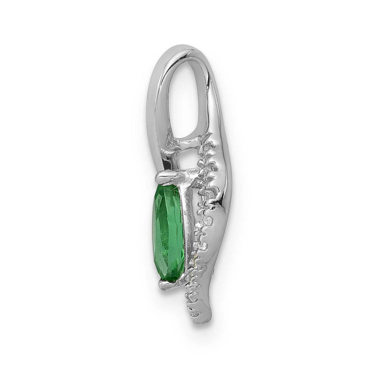 14k White Gold Diamond and Marquise Emerald Pendant-PM5267-EM-005-WA