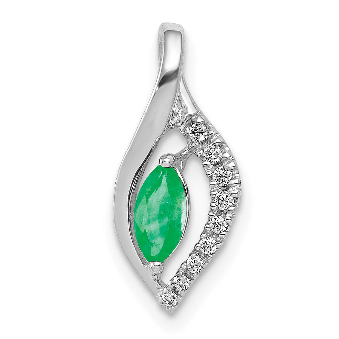 14k White Gold Diamond and Marquise Emerald Pendant-PM5267-EM-005-WA