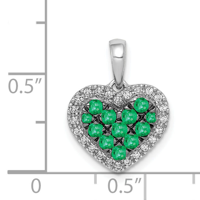 14k White Gold w/Black Rhodium Diamond/Emerald Heart Pendant-PM5268-EM-013-WA