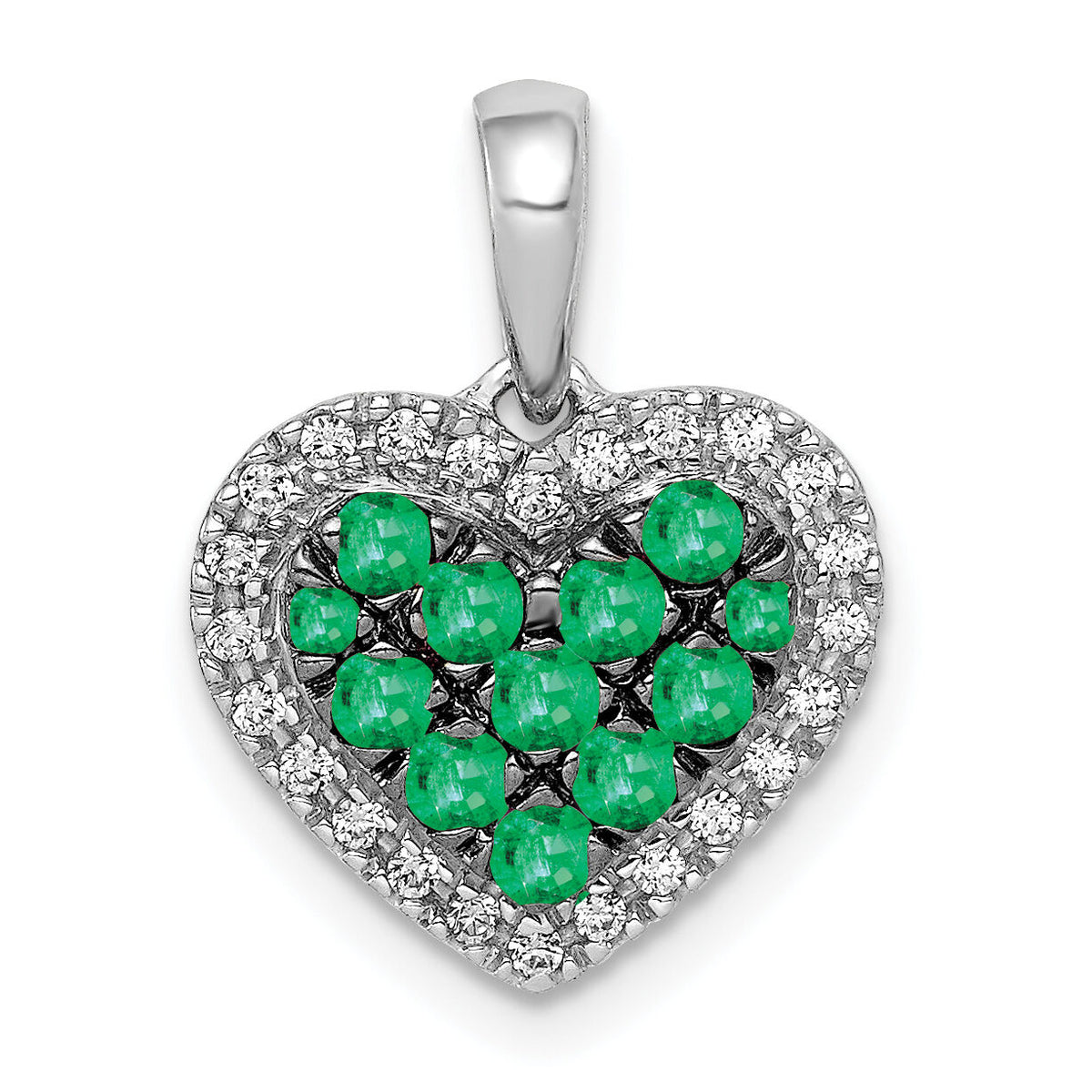14k White Gold w/Black Rhodium Diamond/Emerald Heart Pendant-PM5268-EM-013-WA