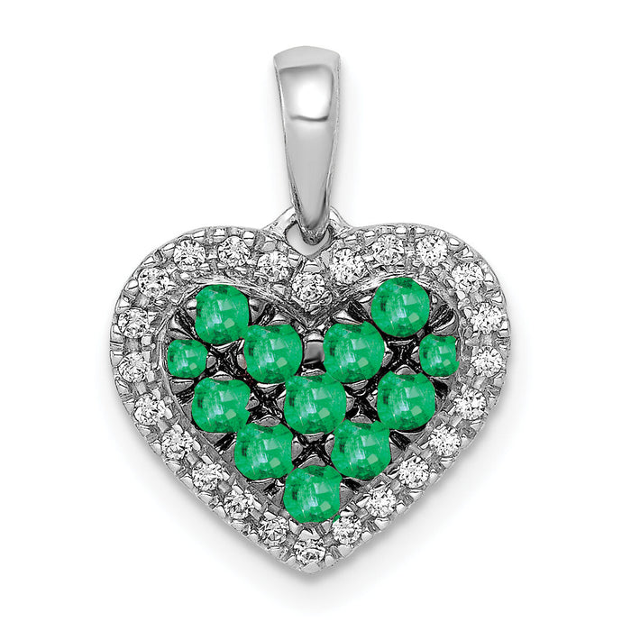 14k White Gold w/Black Rhodium Diamond/Emerald Heart Pendant-PM5268-EM-013-WA