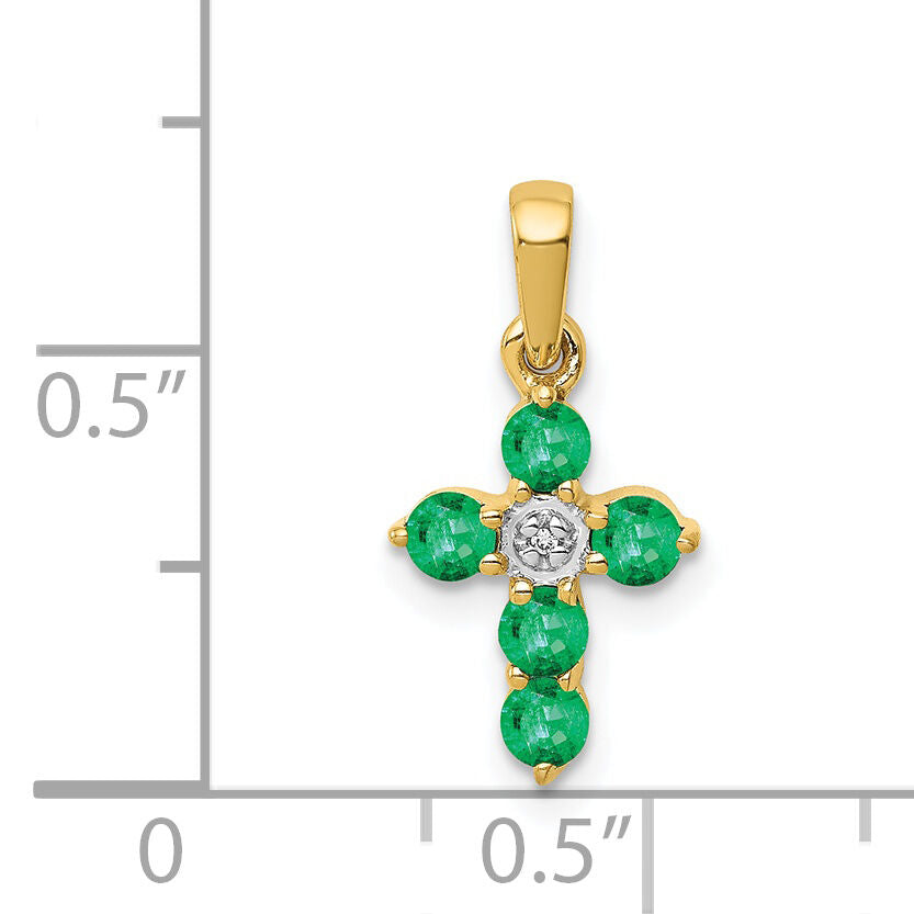 14k Emerald and Diamond Cross Pendant-PM5269-EM-003-YA