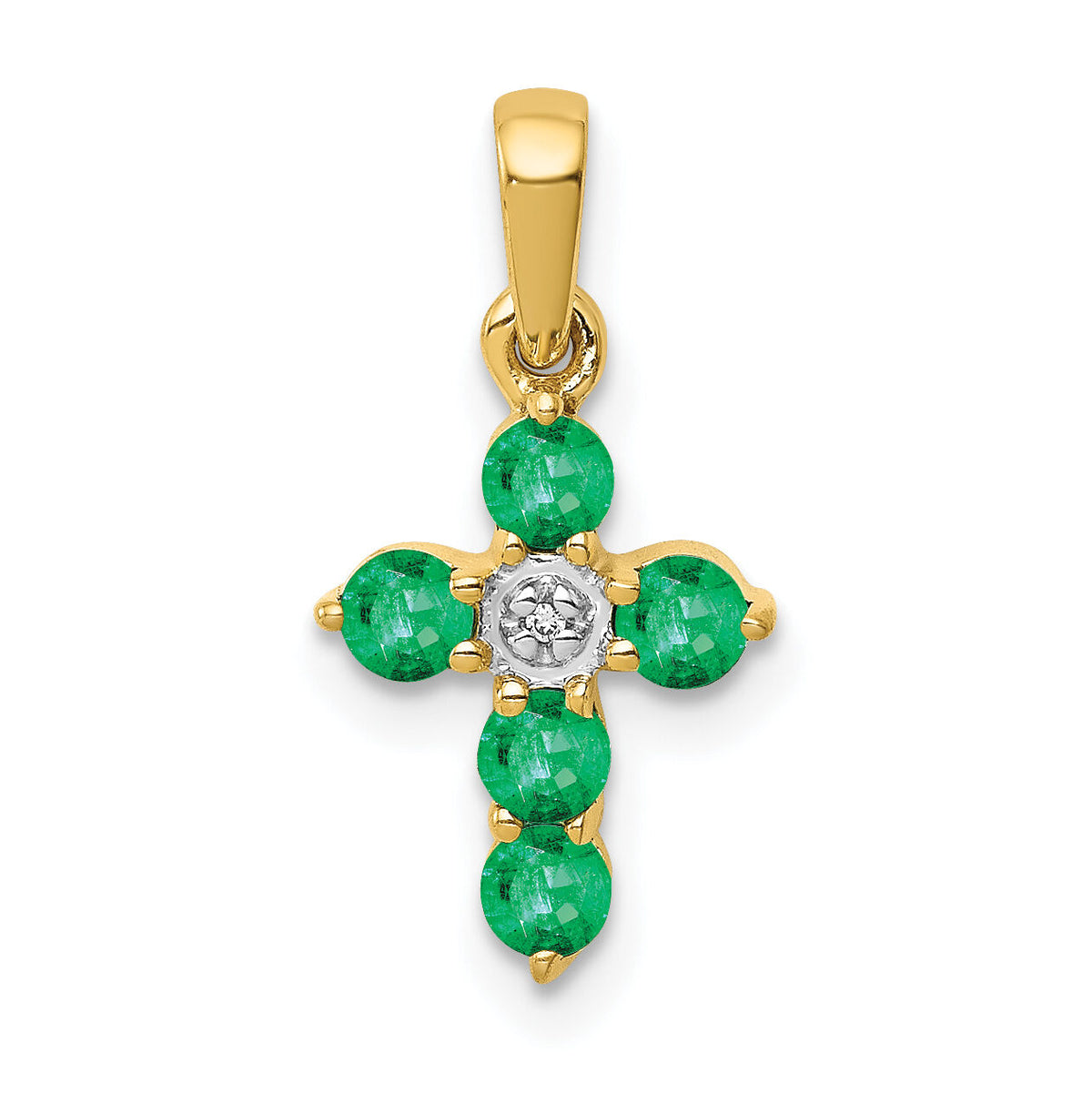 14k Emerald and Diamond Cross Pendant-PM5269-EM-003-YA