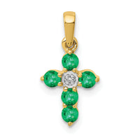 14k Emerald and Diamond Cross Pendant-PM5269-EM-003-YA