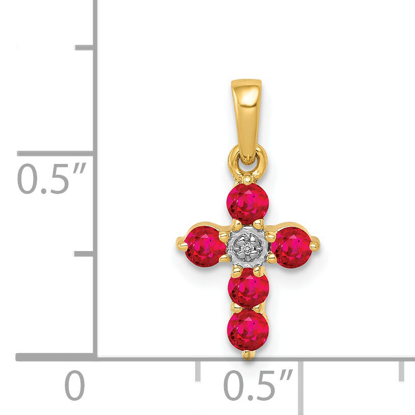 14k .30 Ruby and Diamond Cross Pendant-PM5269-RU-003-YA