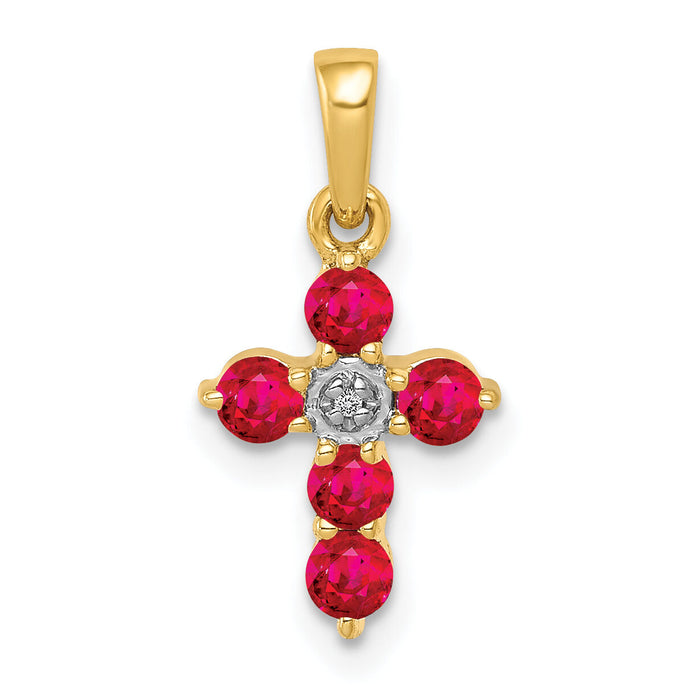 14k .30 Ruby and Diamond Cross Pendant-PM5269-RU-003-YA