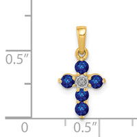 14k Sapphire and Diamond Cross Pendant-PM5269-SA-003-YA