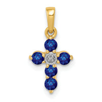14k Sapphire and Diamond Cross Pendant-PM5269-SA-003-YA